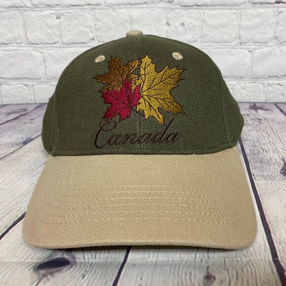 Canada Hat Cap Strap Back Olive Green Brown Embroidered Maple Leaf Canadian - Picture 5 of 8
